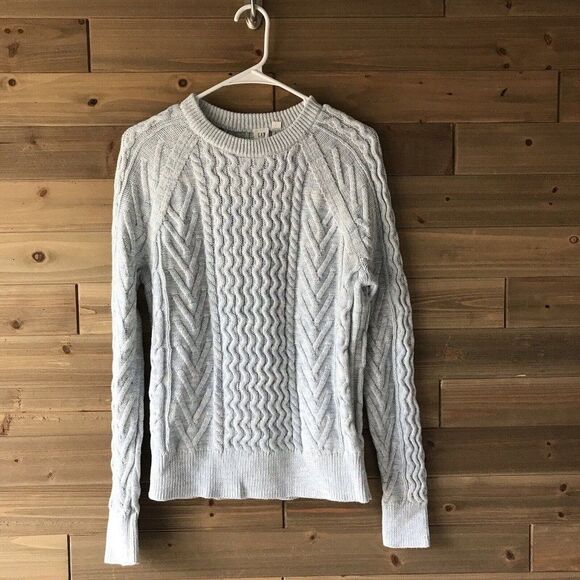 GAP for Good Womens Cable Knit Light Blue Pullover 100% Cotton Sweater Sz Small - Picture 1 of 8